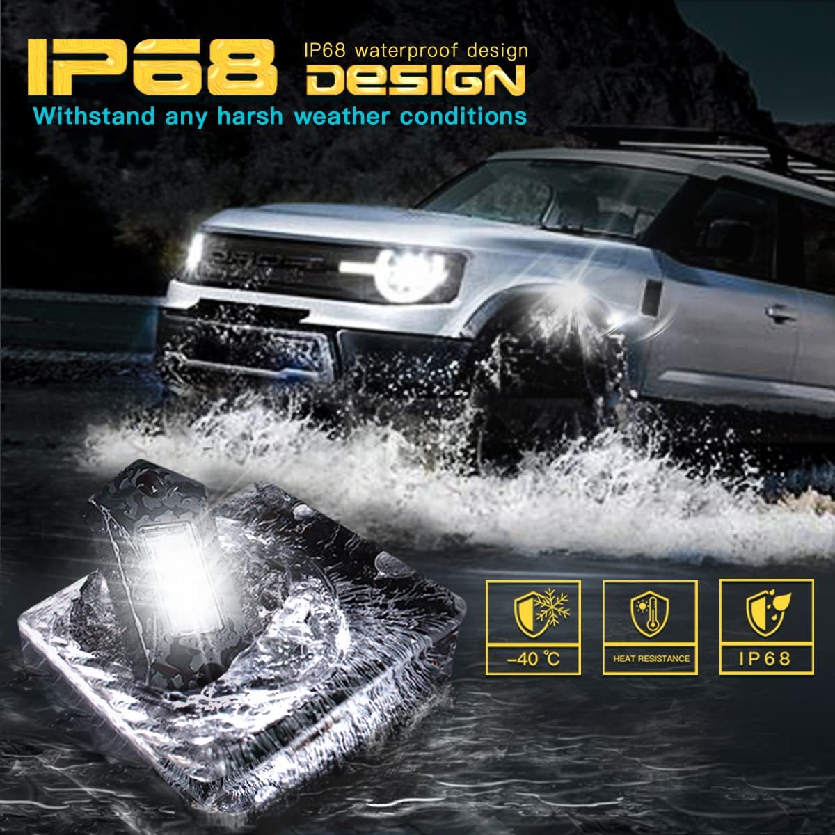 White LED Rock Lights 12 Pods Waterproof U4873