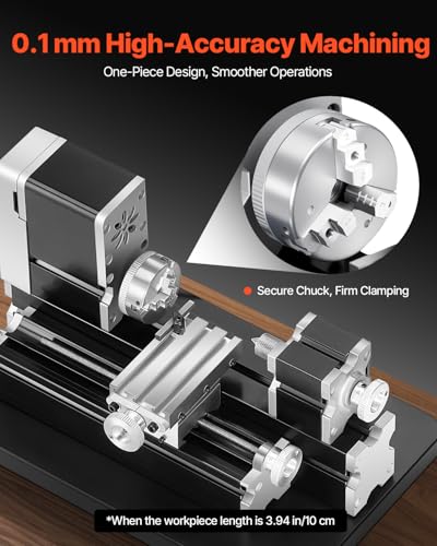 Mini Metal Lathe Machine, 2.76 x 5.12 in, 36W Power, 20,000 RPM Speed, with 3-jaw Chuck, Aluminum Alloy Handwheel L505134