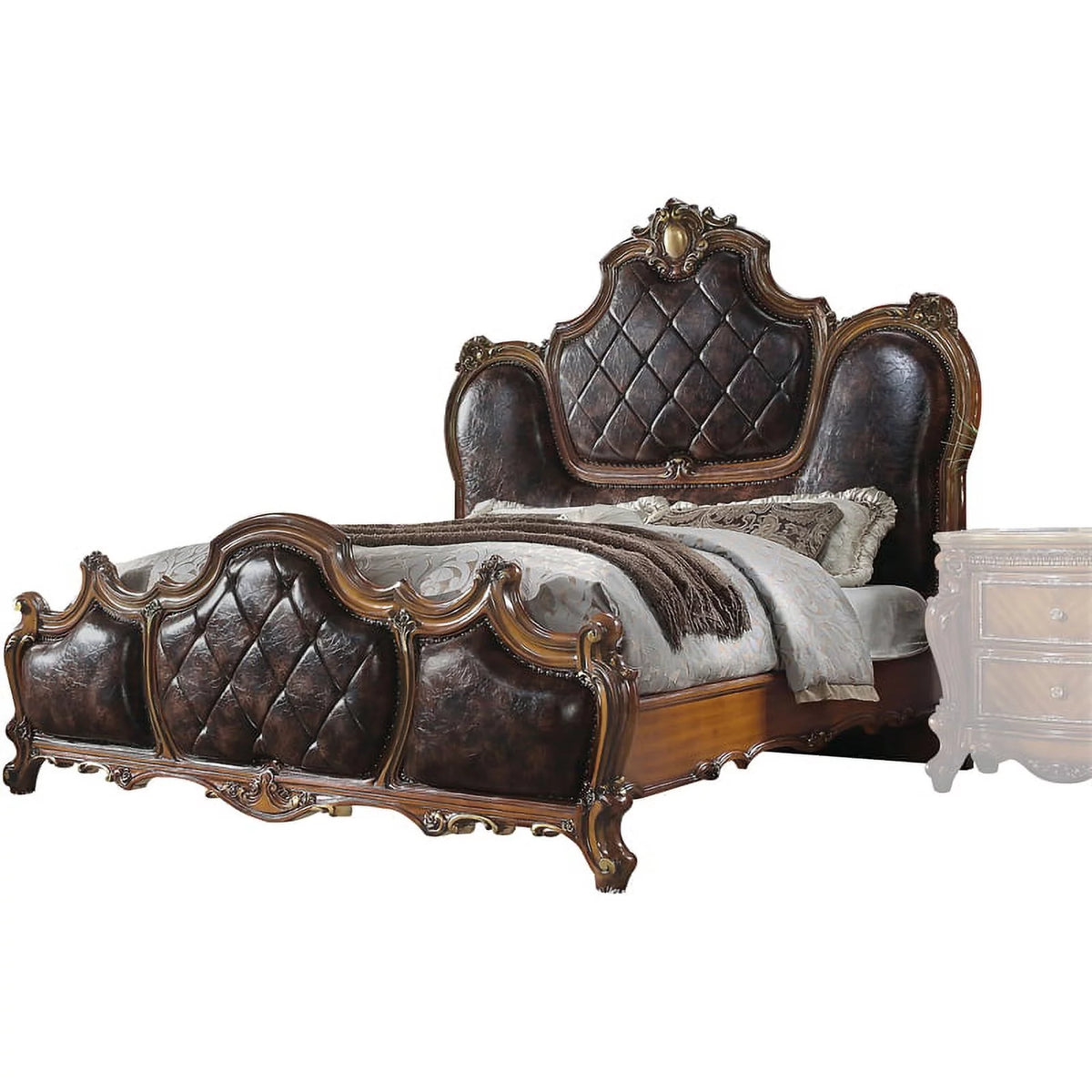 Faux Leather Honey Oak Eastern King Bed F11595