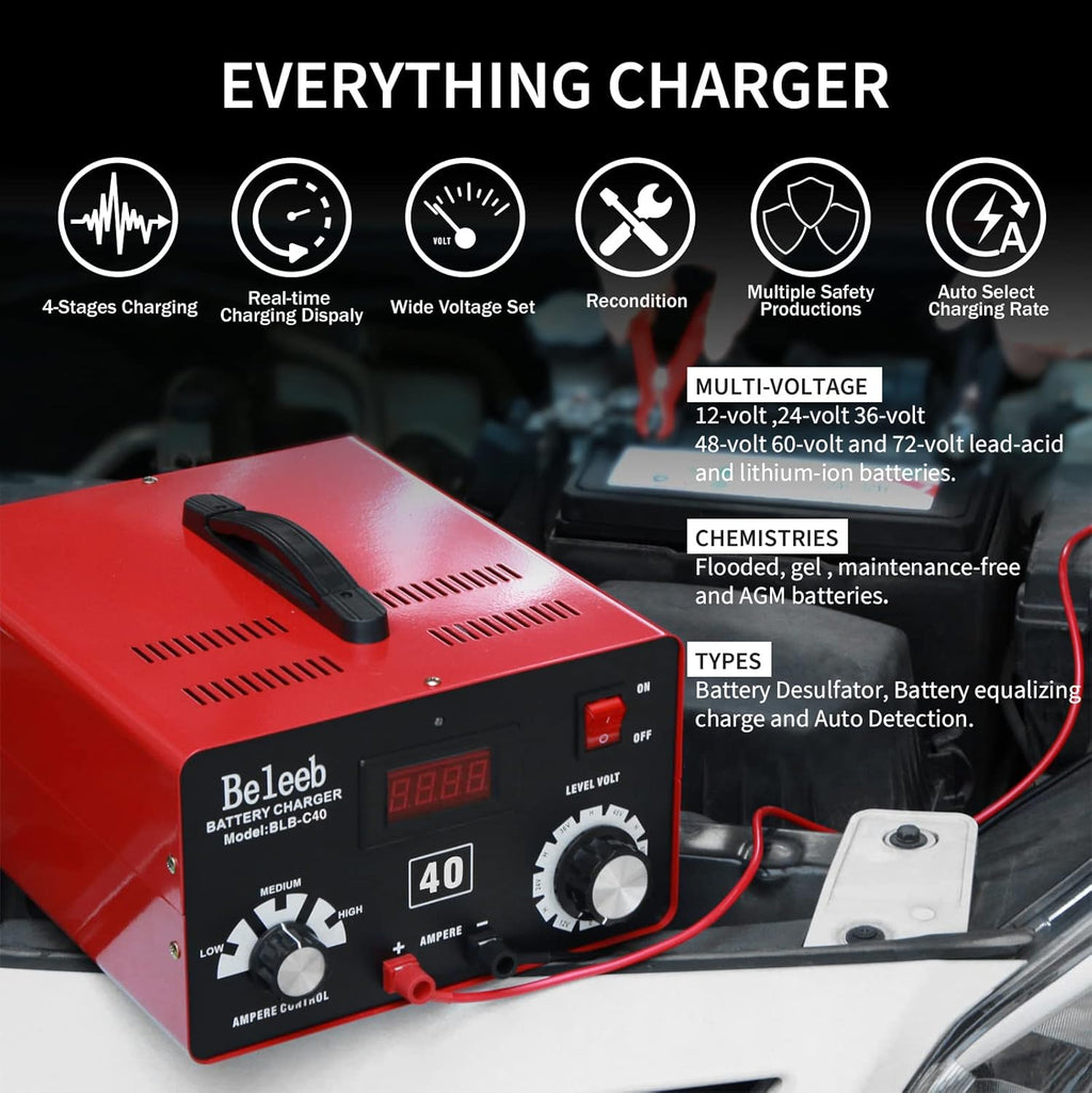 Adjustable Battery Charger 12V 24V 36V 48V 60V 72V Battery Desulfator Maintainer M385