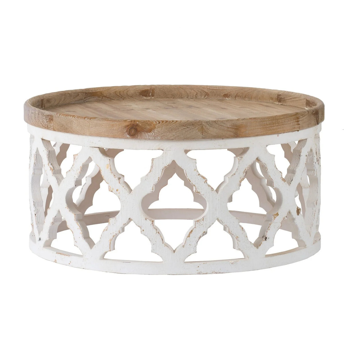 32 Inch Round Brown White Coffee Table N2546
