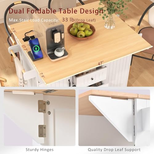 Black Kitchen Island with 2 Drop Leaf, 3 Drawers, Storage Cabinet X504760