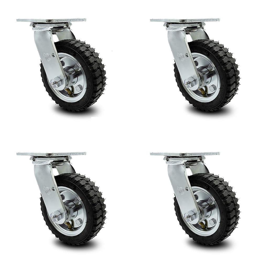 10" Pneumatic Rigid Caster, Black Rubber Wheel, 350 lbs. Capacity, Pack of 2 A8459