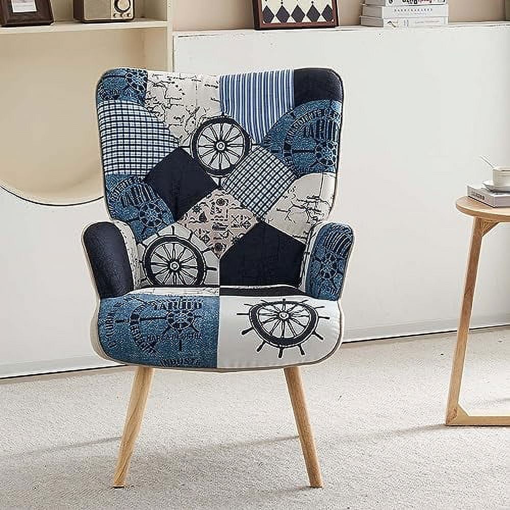 Grey Plaid Upholstered Armchair with Wooden Base P960758
