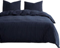 Navy Striped Comforter Set, 100% Washed Cotton, Queen Size F68683