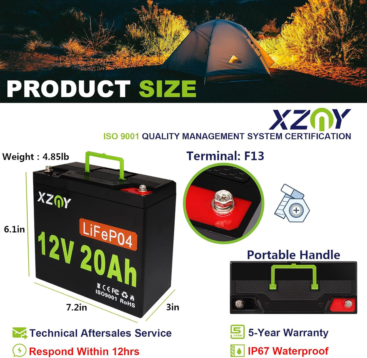 12V 20Ah LiFePO4 Battery with 20A BMS H71556
