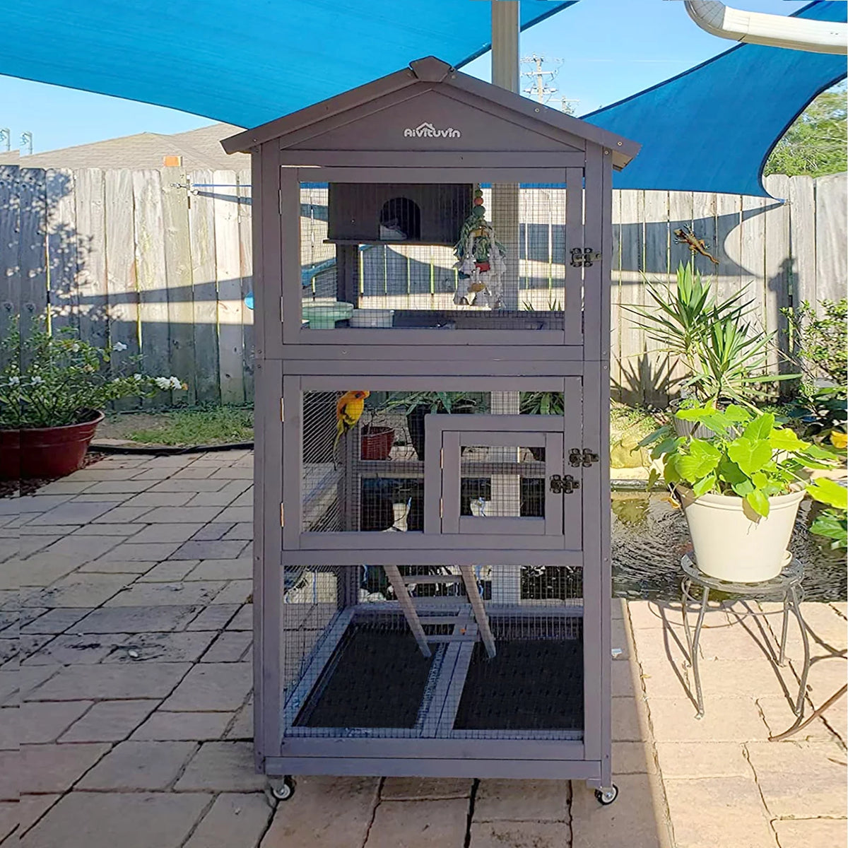 71'' Wooden Birdcage with Stand S48172