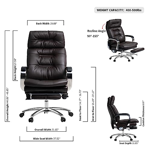 Office Chair with Footrest Ergonomic Executive Reclining Genuine Leather Desk Chair R41894