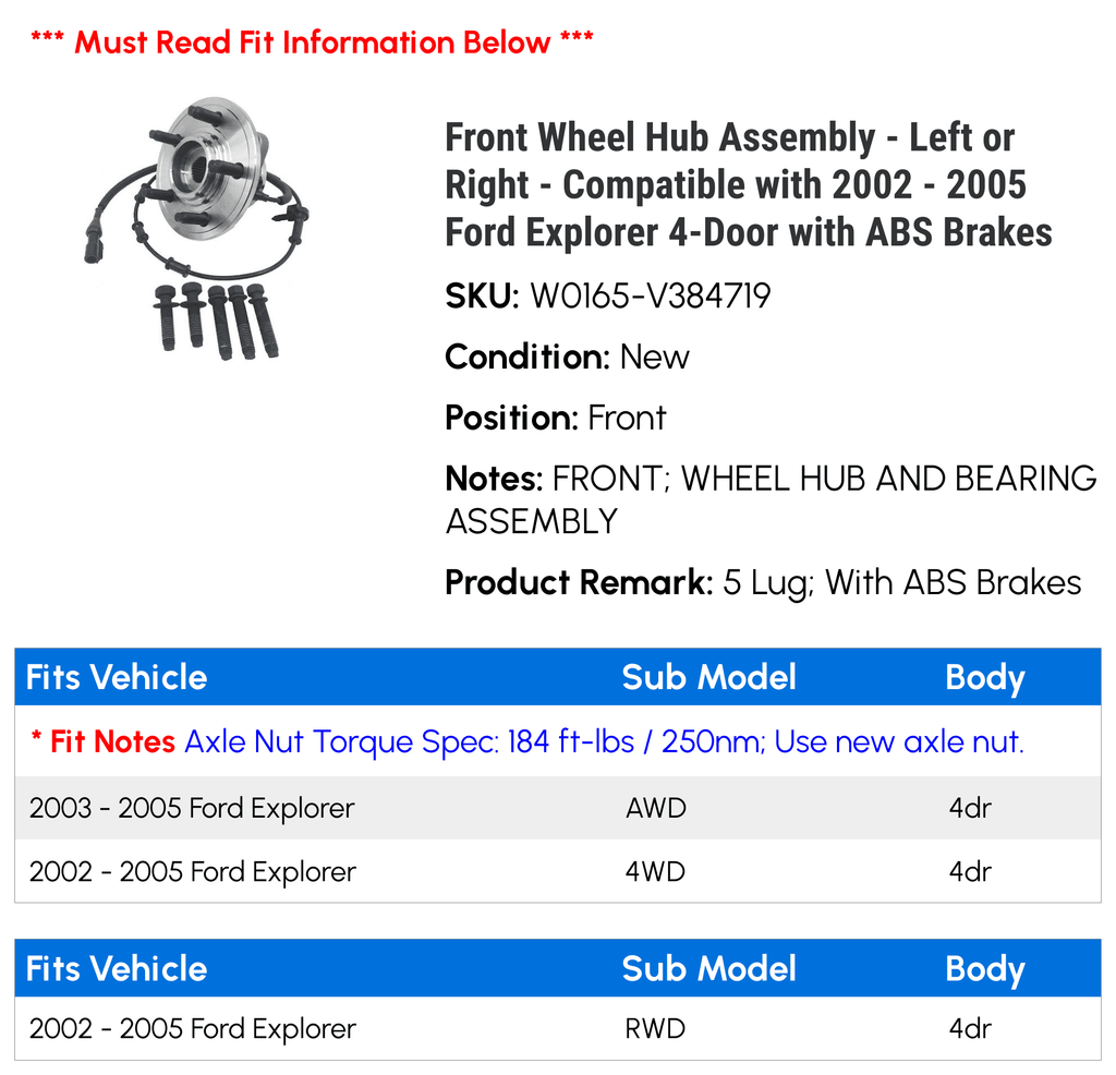 Front Wheel Hub Assembly with ABS Brakes G343352