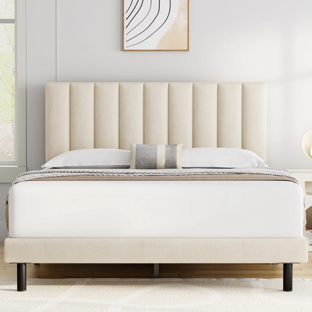 Queen Upholstered Platform Bed Frame with Headboard V2637