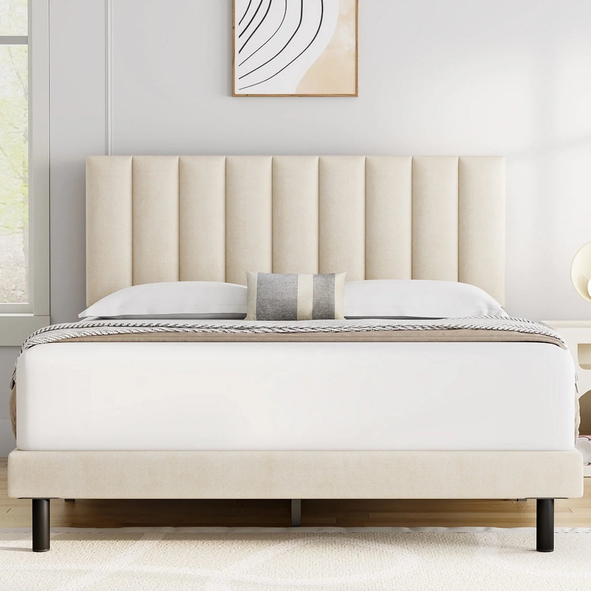 Queen Upholstered Platform Bed Frame with Headboard V2637
