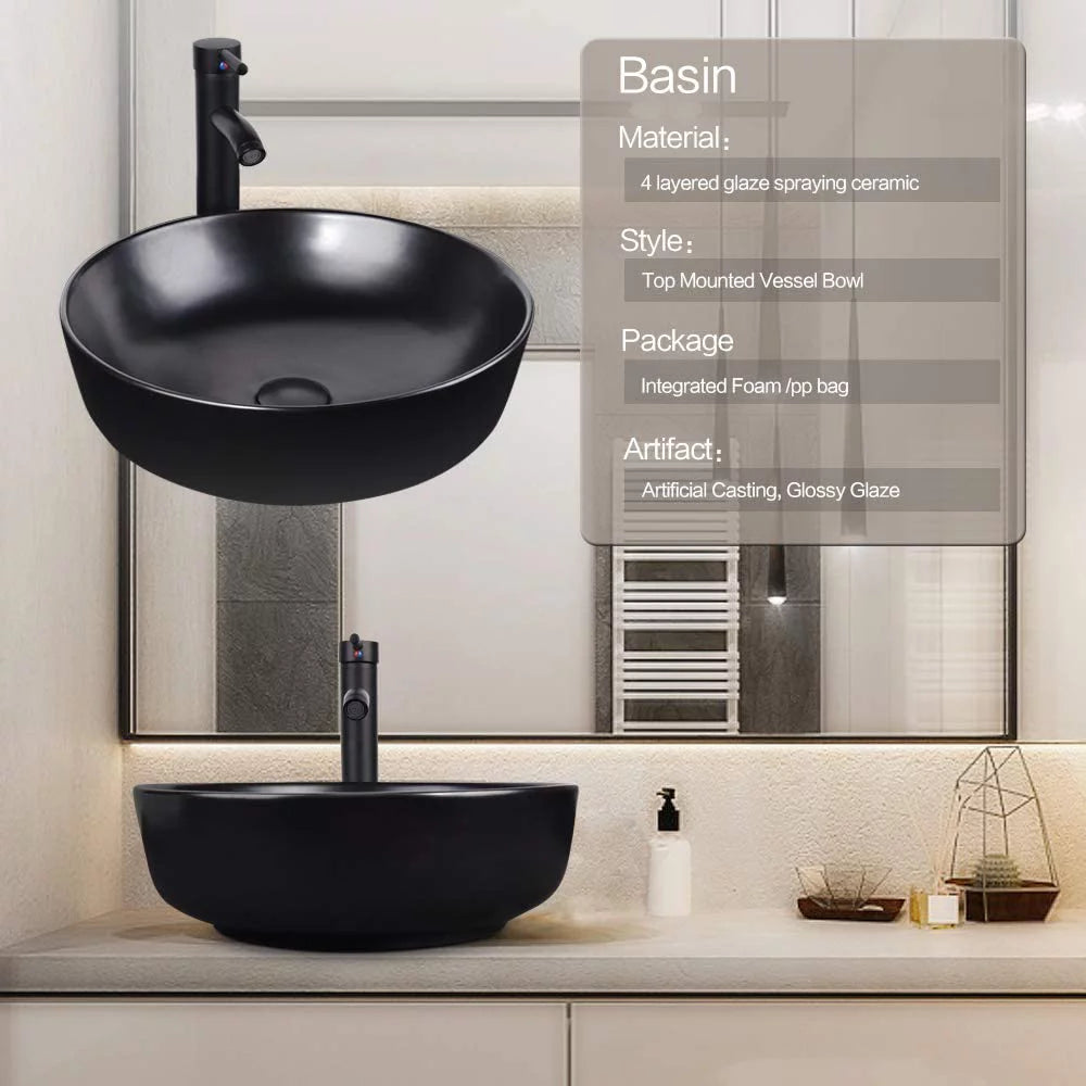 Porcelain Ceramic Vessel Sink and Faucet Combo U786690