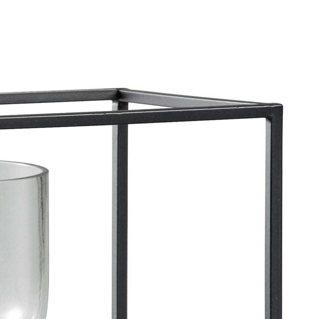 3 Glass Hurricane Candle Holders with Metal Frame, Black and Gold O847193