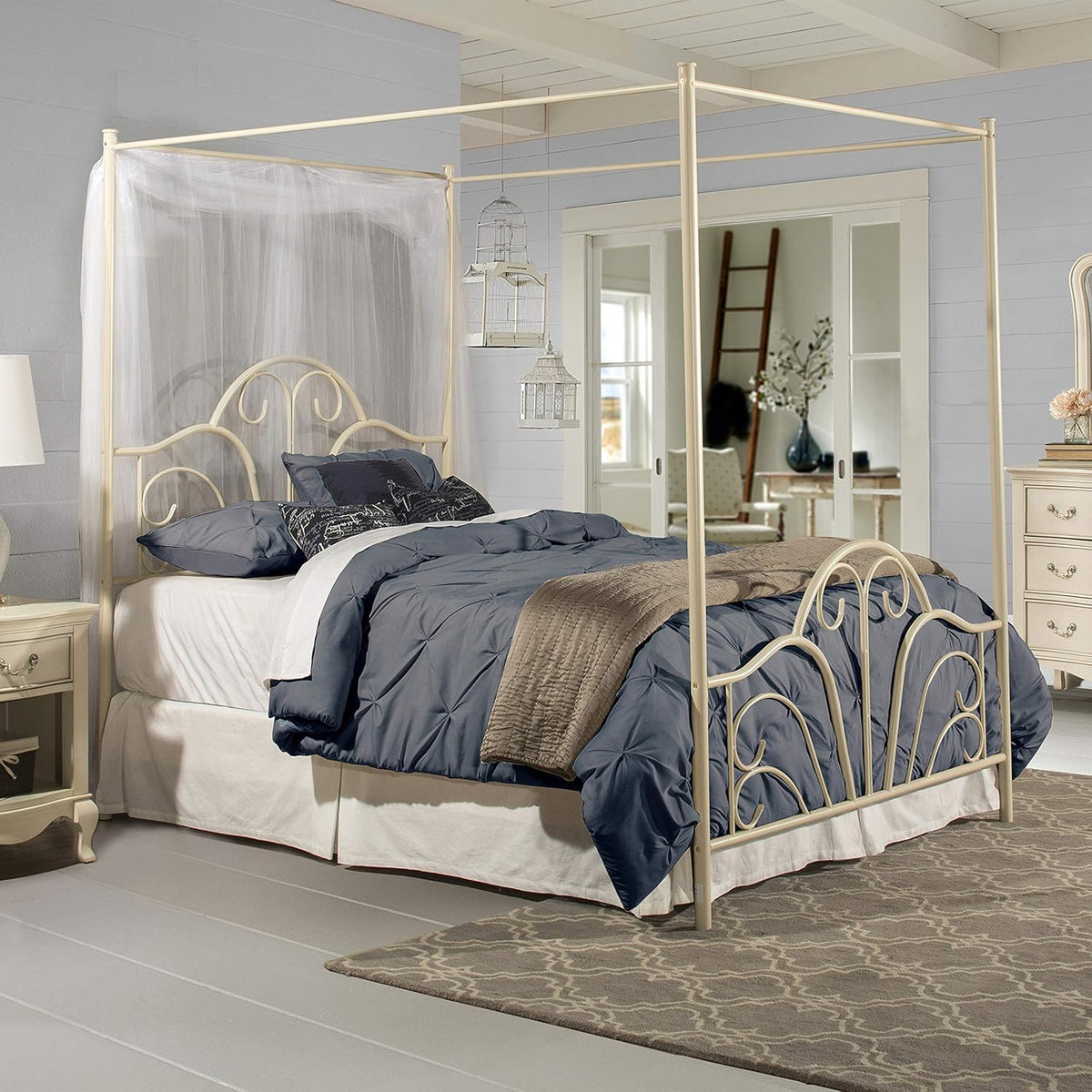 Cream Metal Canopy Bed, Queen U415530