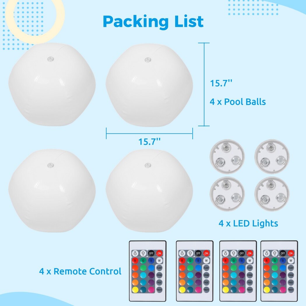 4 Packs Glow in the Dark Inflated Beach Balls J1872