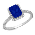 18k White Gold Emerald Cut Blue Halo Ring Size 3.5 D14975