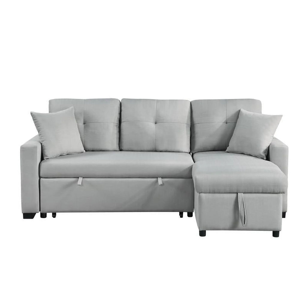 Gray Linen Reversible Sleeper Sectional Sofa with Storage Chaise T182731