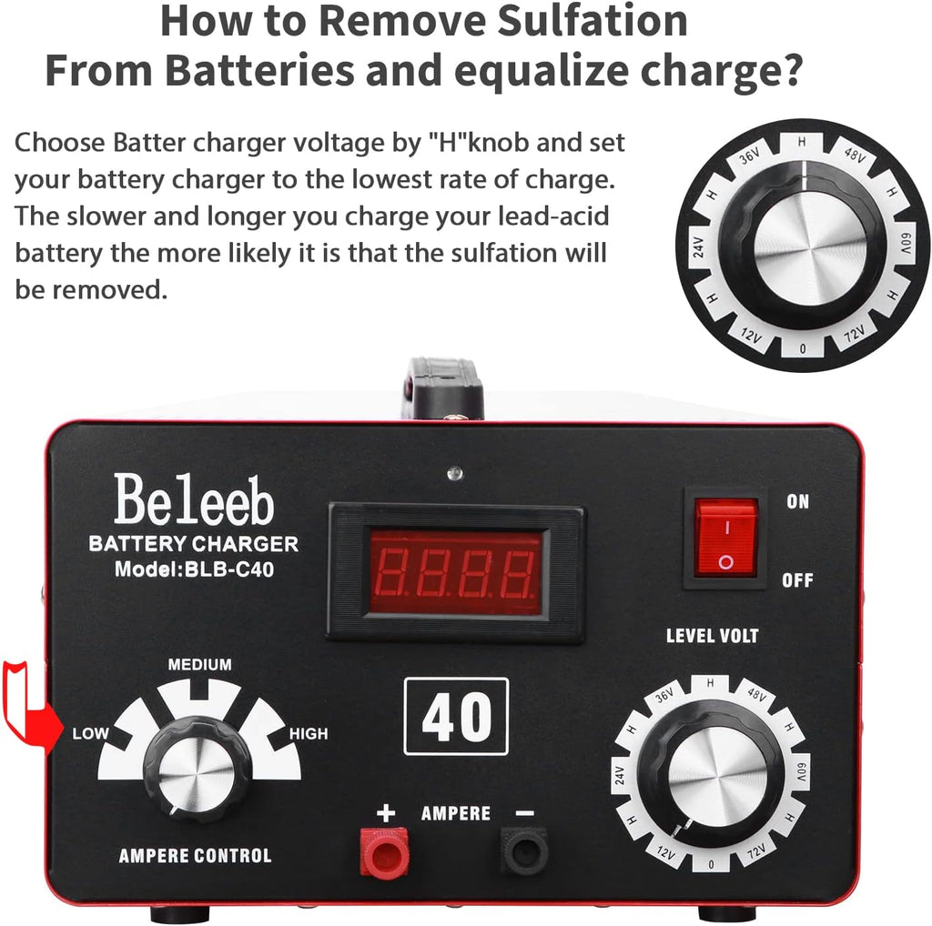 Adjustable Battery Charger 12V 24V 36V 48V 60V 72V Battery Desulfator Maintainer M385