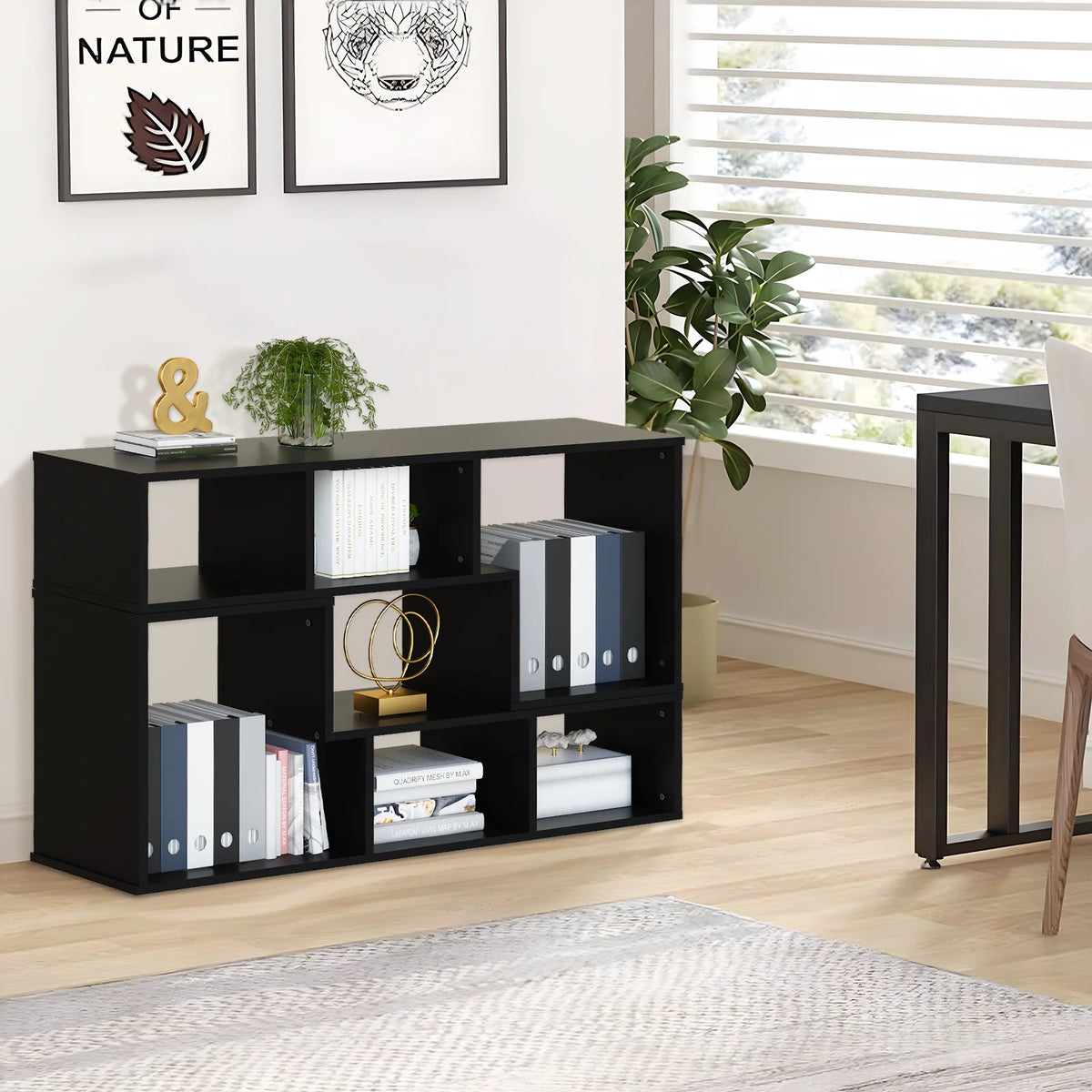 Black 2-Shelf L-Shaped Bookcase C57036
