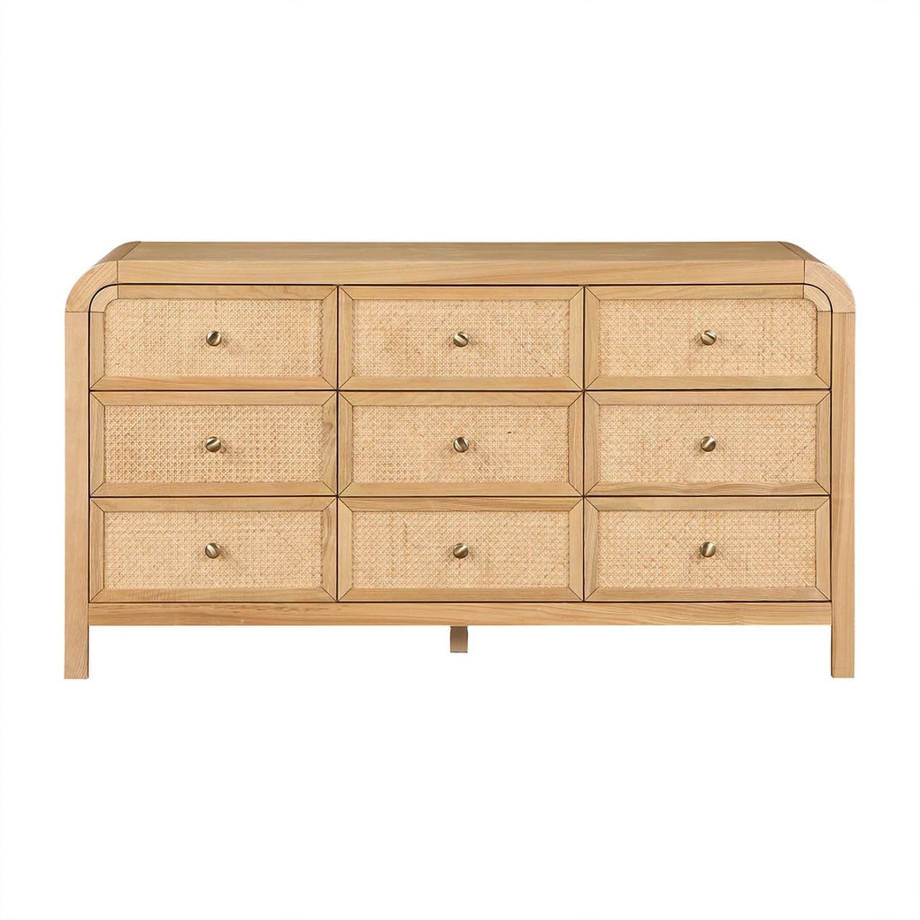 Brown 9-Drawer Rattan Wood Dresser T2707