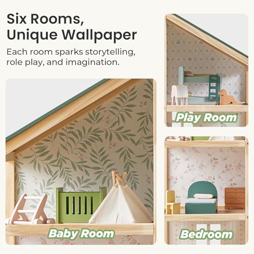 Wooden Dollhouse with 31Pcs Furniture Accessories D8240