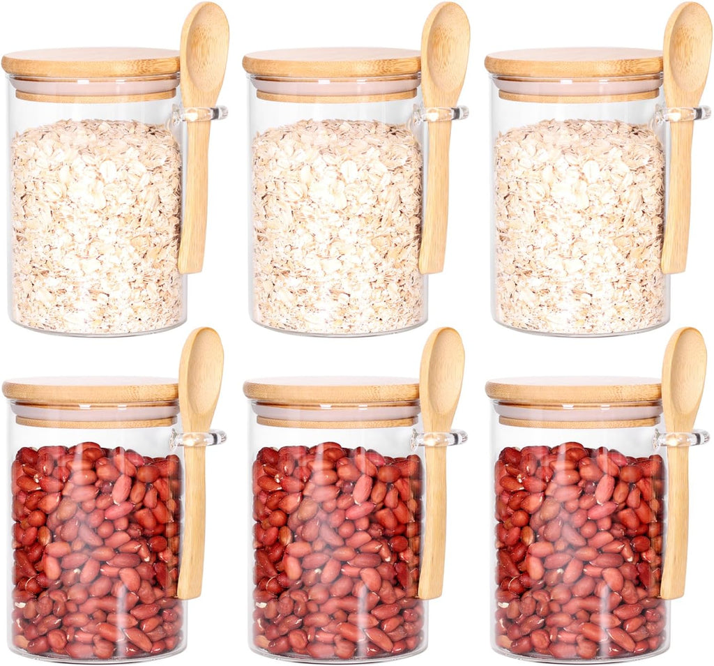 17 OZ Glass Containers with Bamboo Lids and Wooden Spoons (6 Pack) A6081