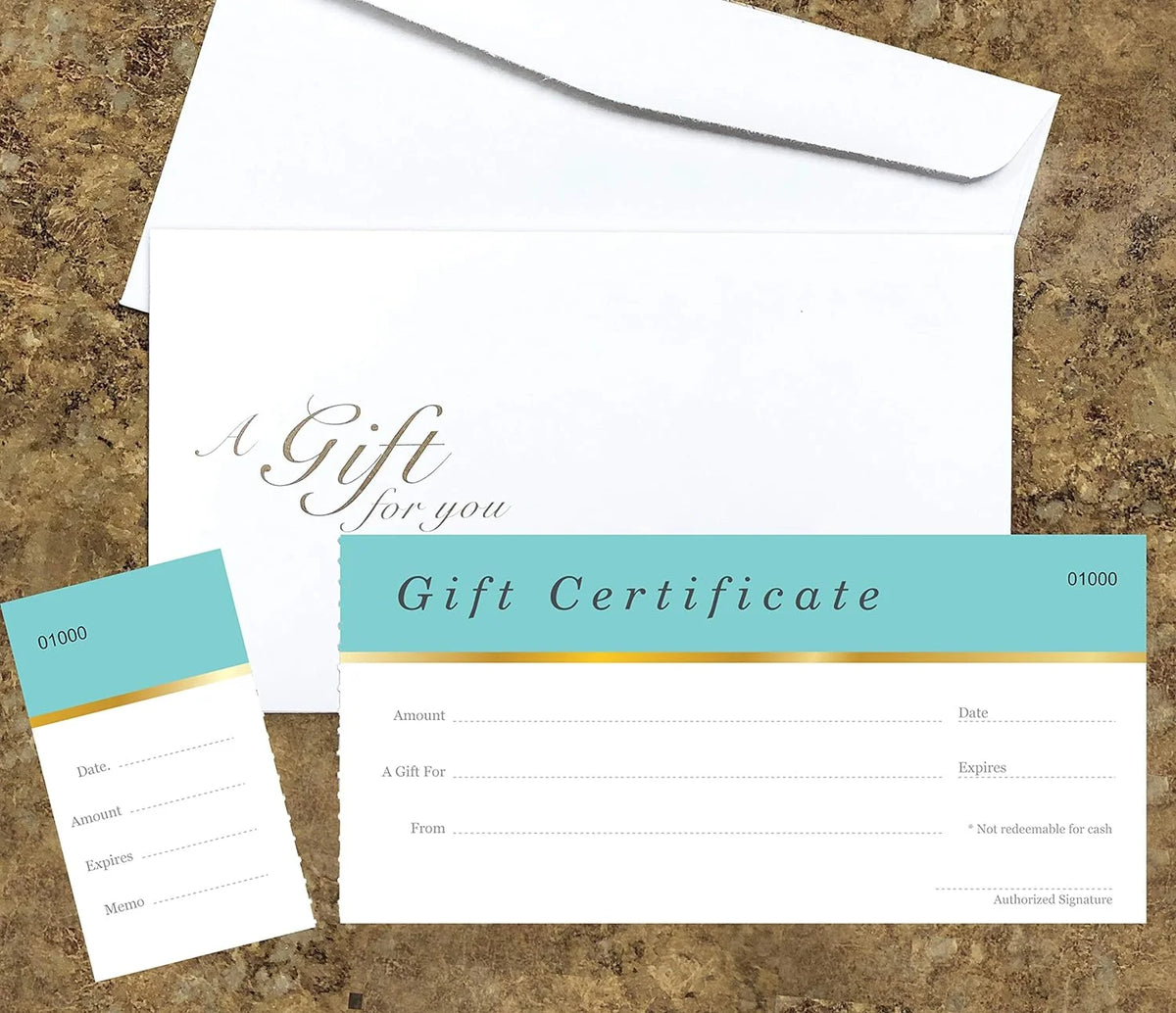 25 Set Aqua Blue Blank Gift Certificates with Matching Envelopes G9102