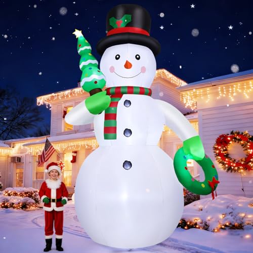 12 FT Christmas Inflatable Snowman with Christmas Tree & Wreath Built-in LEDs E365