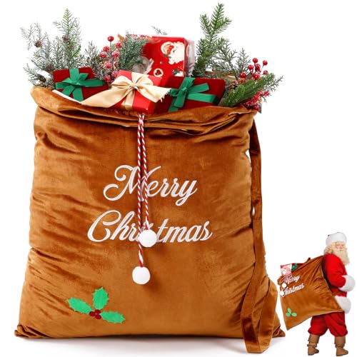Burgundy Velvet Christmas Drawstring Gift Bags J514164