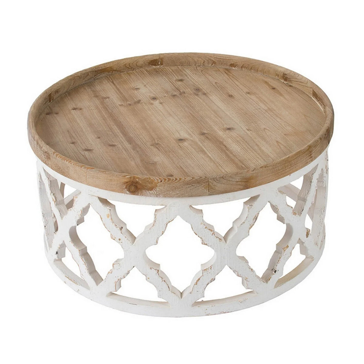 32 Inch Round Brown White Coffee Table N2546