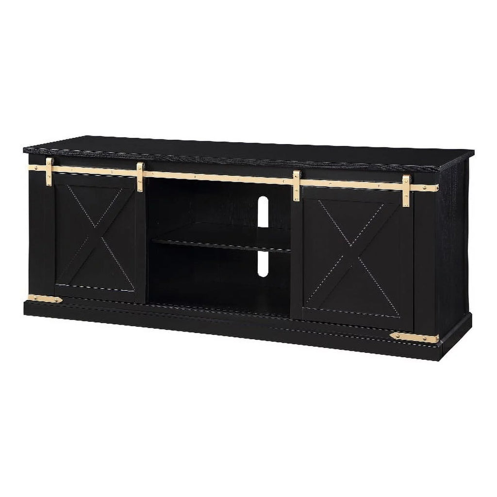 Birch Wood 72" TV Stand in Black and Gold C54362