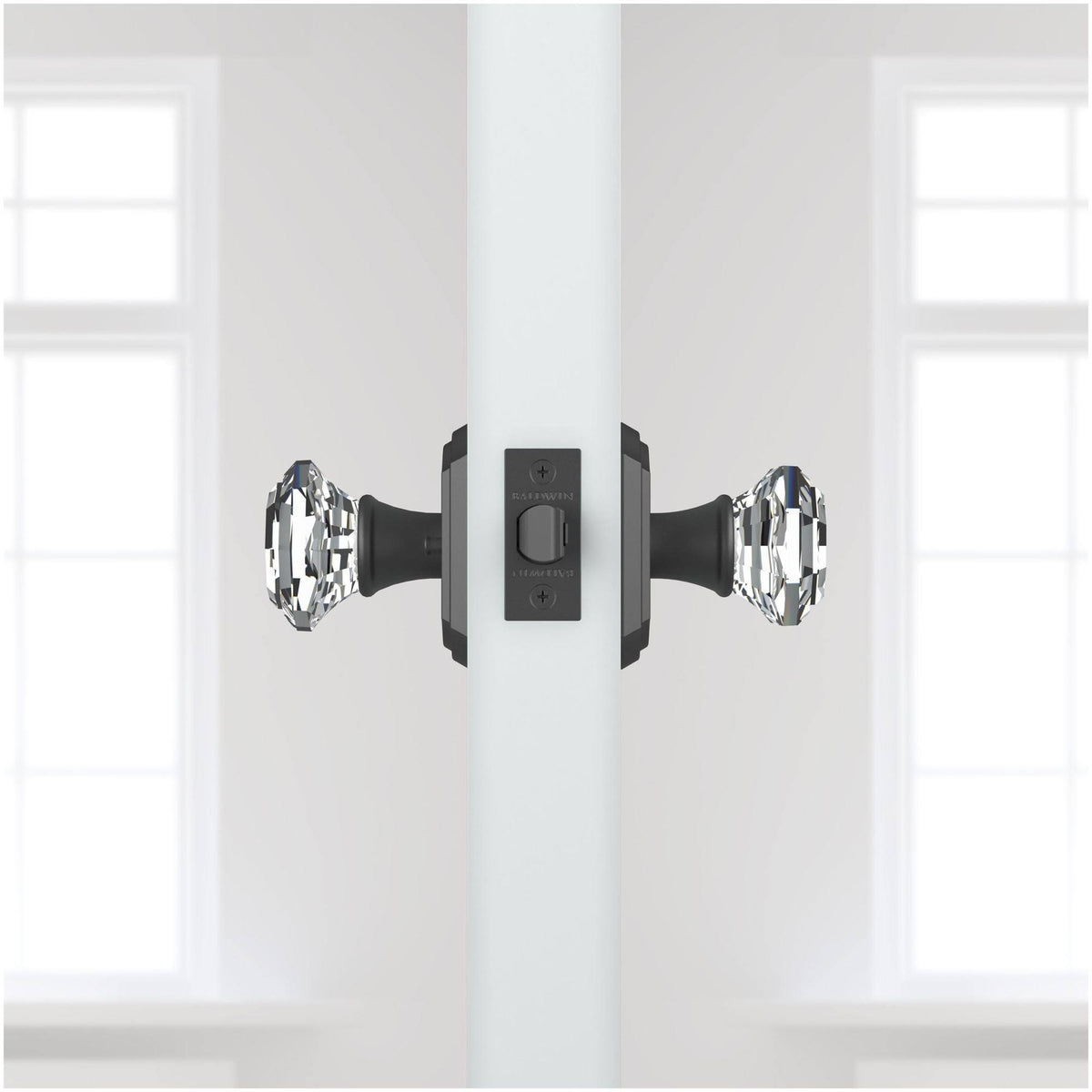 Polished Nickel Crystal Privacy Door Knob with Arch Rose G104