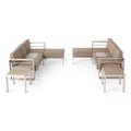 6 Seater Aluminum Sofa and Ottoman Set with Side Tables, Silver and Khaki S7846