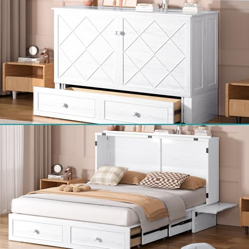 Queen Cabinet Cube Chest Bed with Tri-fold Mattress R5412