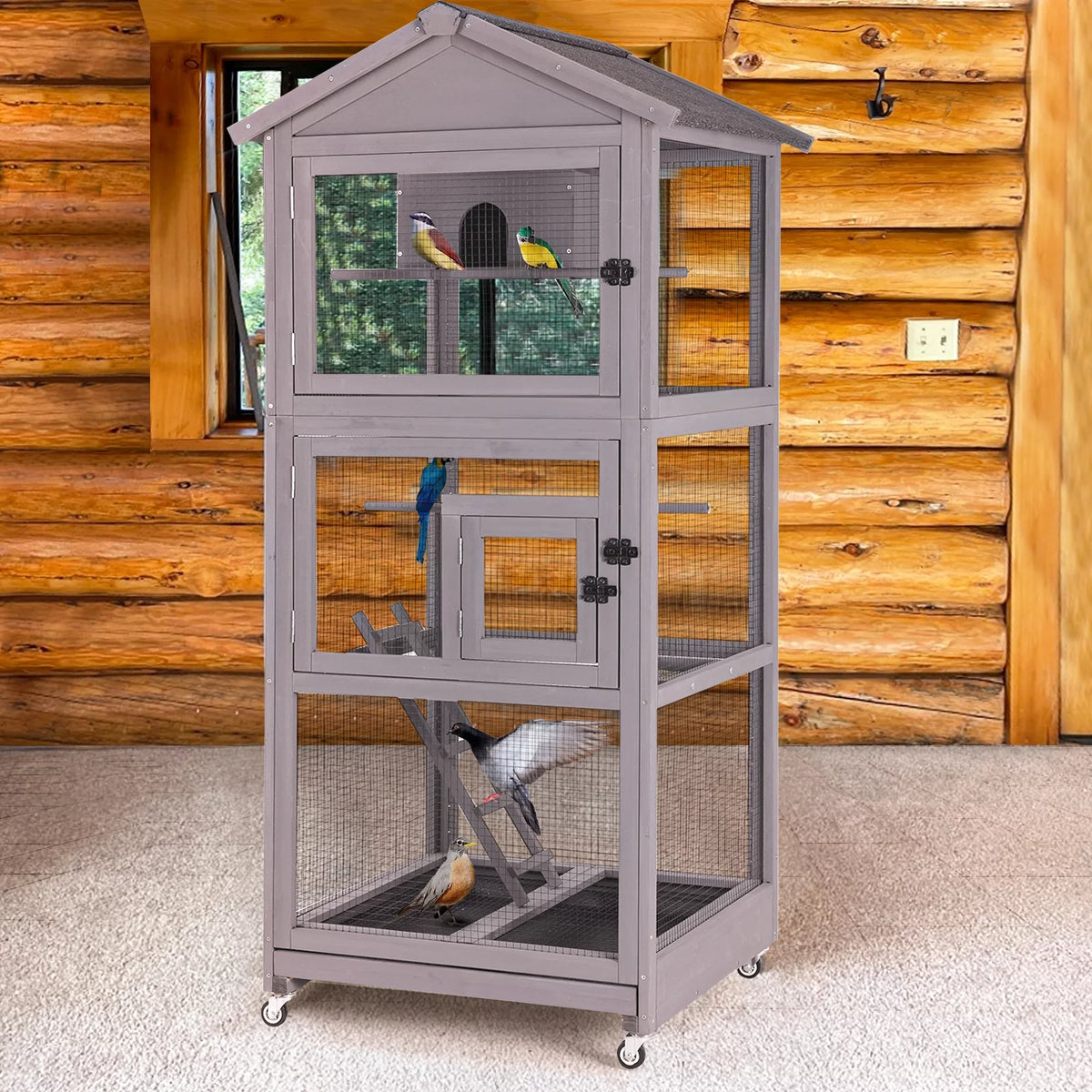 71'' Wooden Birdcage with Stand S48172