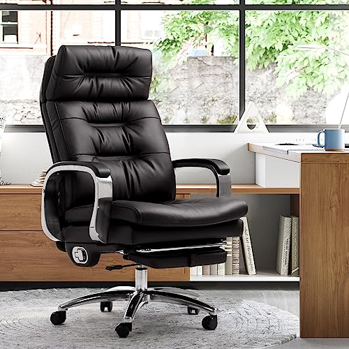 Office Chair with Footrest Ergonomic Executive Reclining Genuine Leather Desk Chair R41894