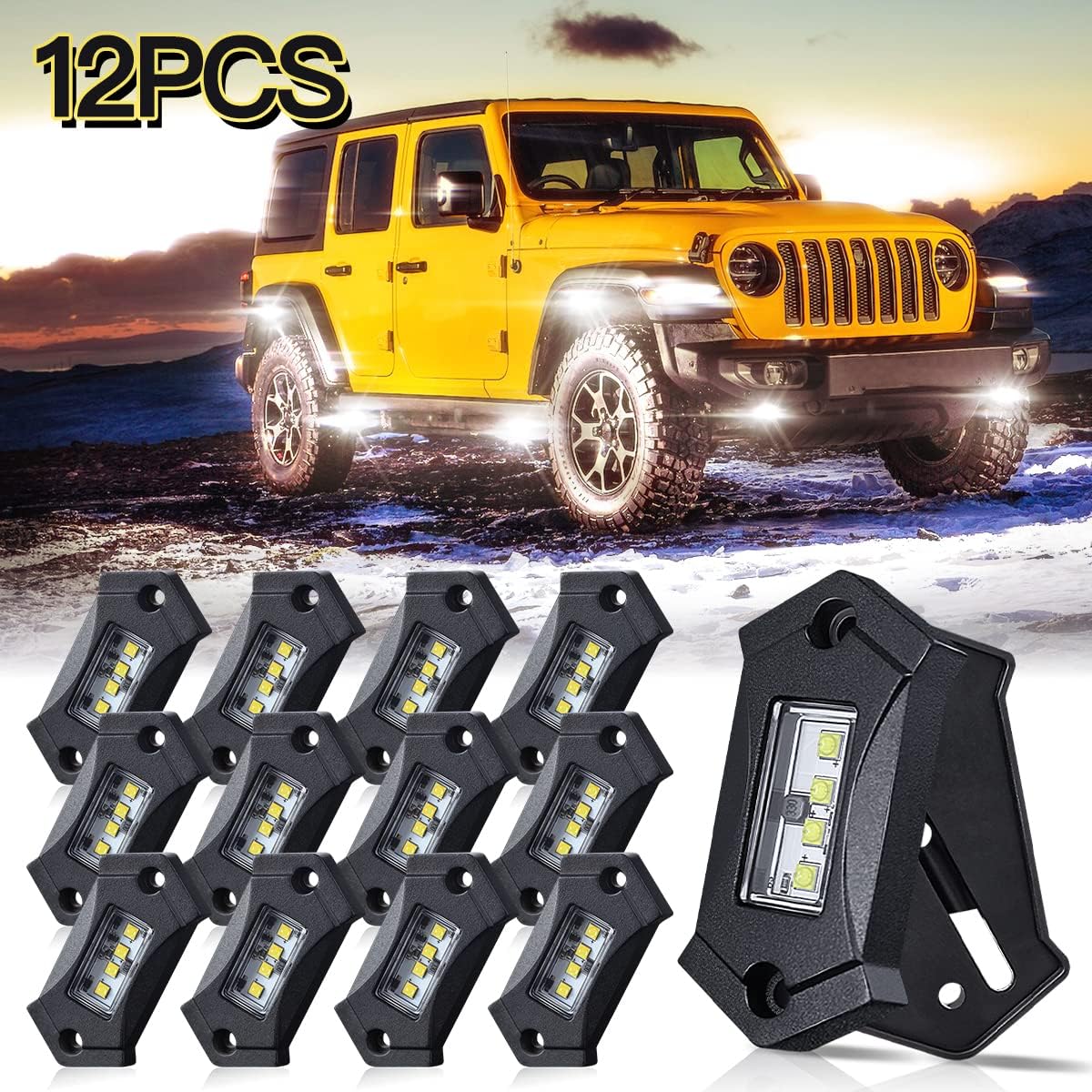 White LED Rock Lights 12 Pods Waterproof U4873