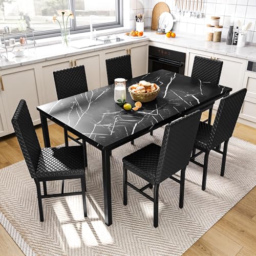 Faux Marble 7 Piece Dining Table Set with Chairs C7770