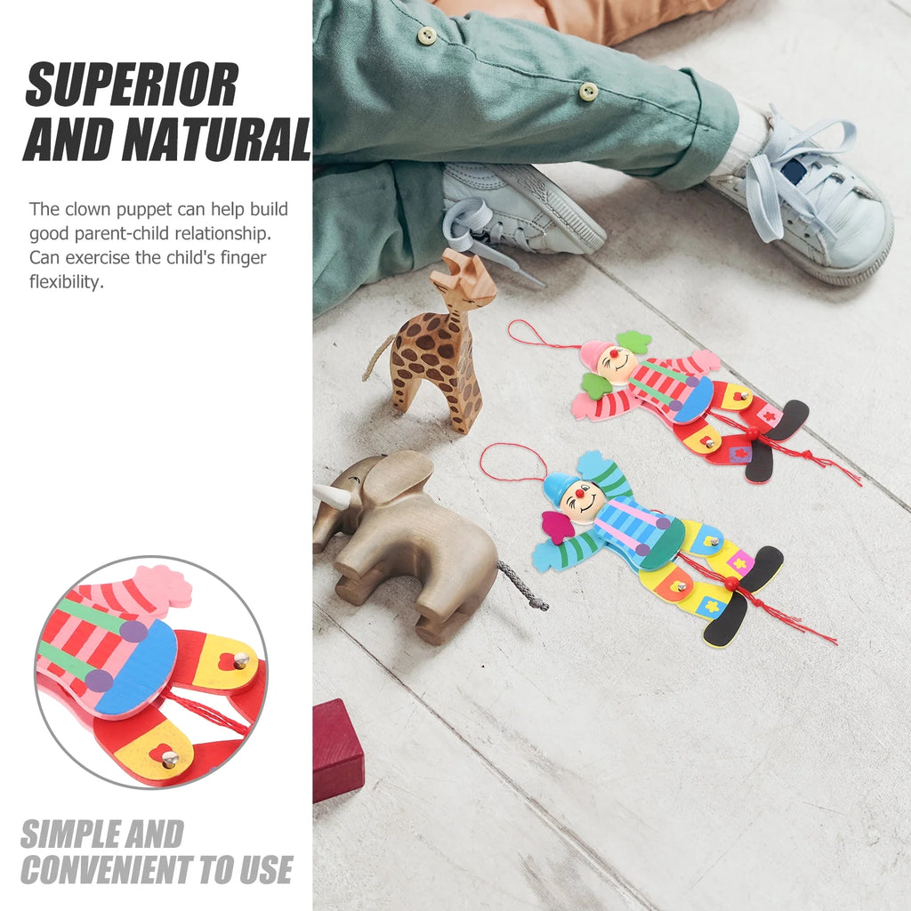 2Pcs Wood Clown String Marionette Puppet Toy P958