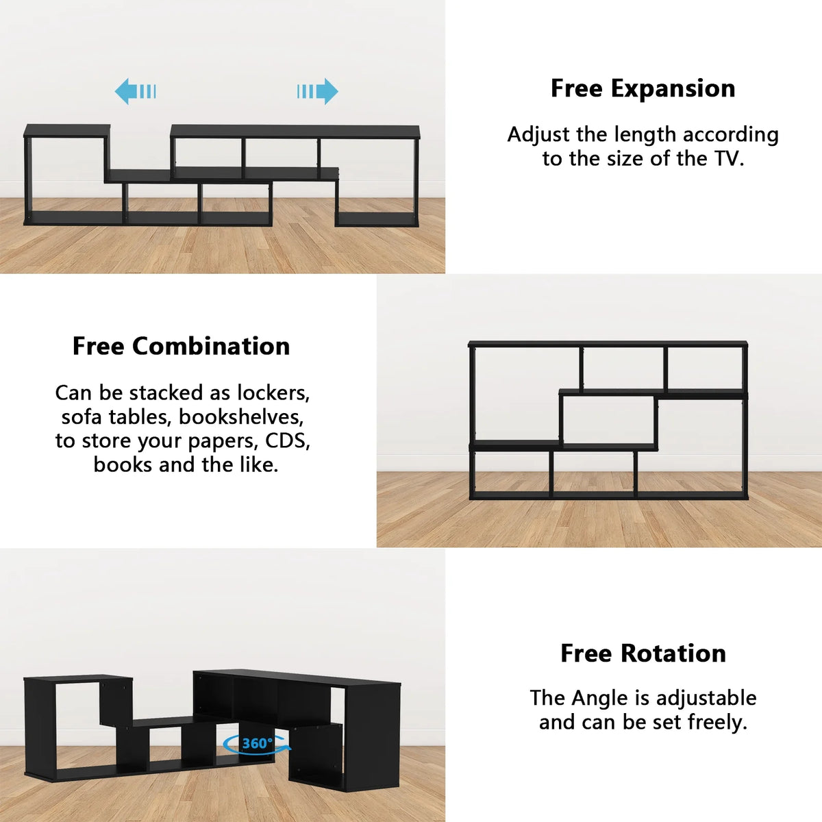 Black 2-Shelf L-Shaped Bookcase C57036