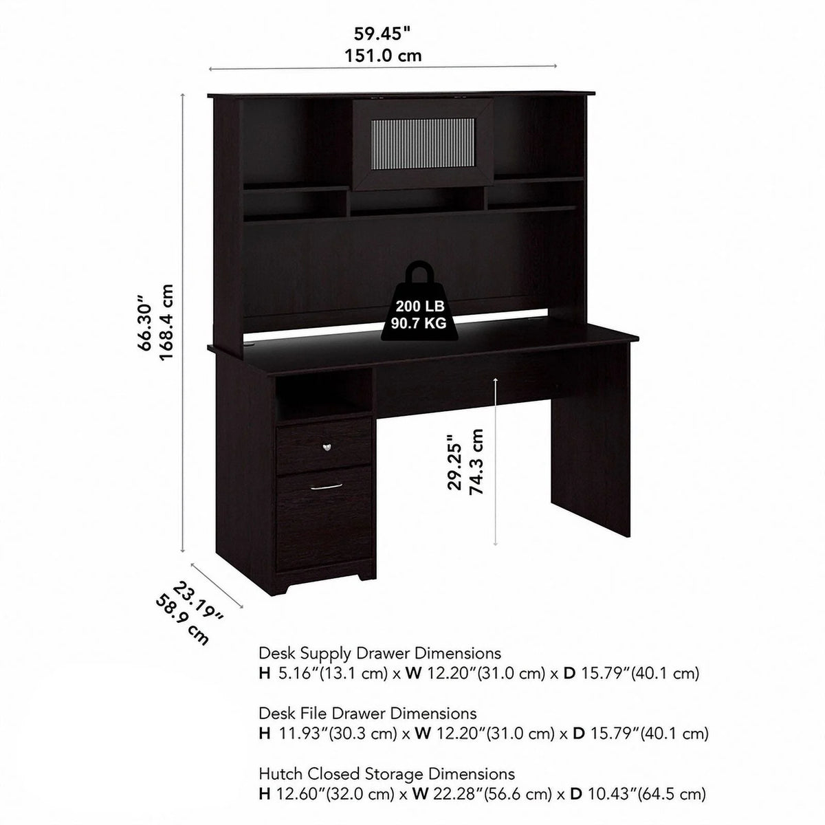 60" Contemporary Wood Desk with Hutch in Espresso Oak P913821