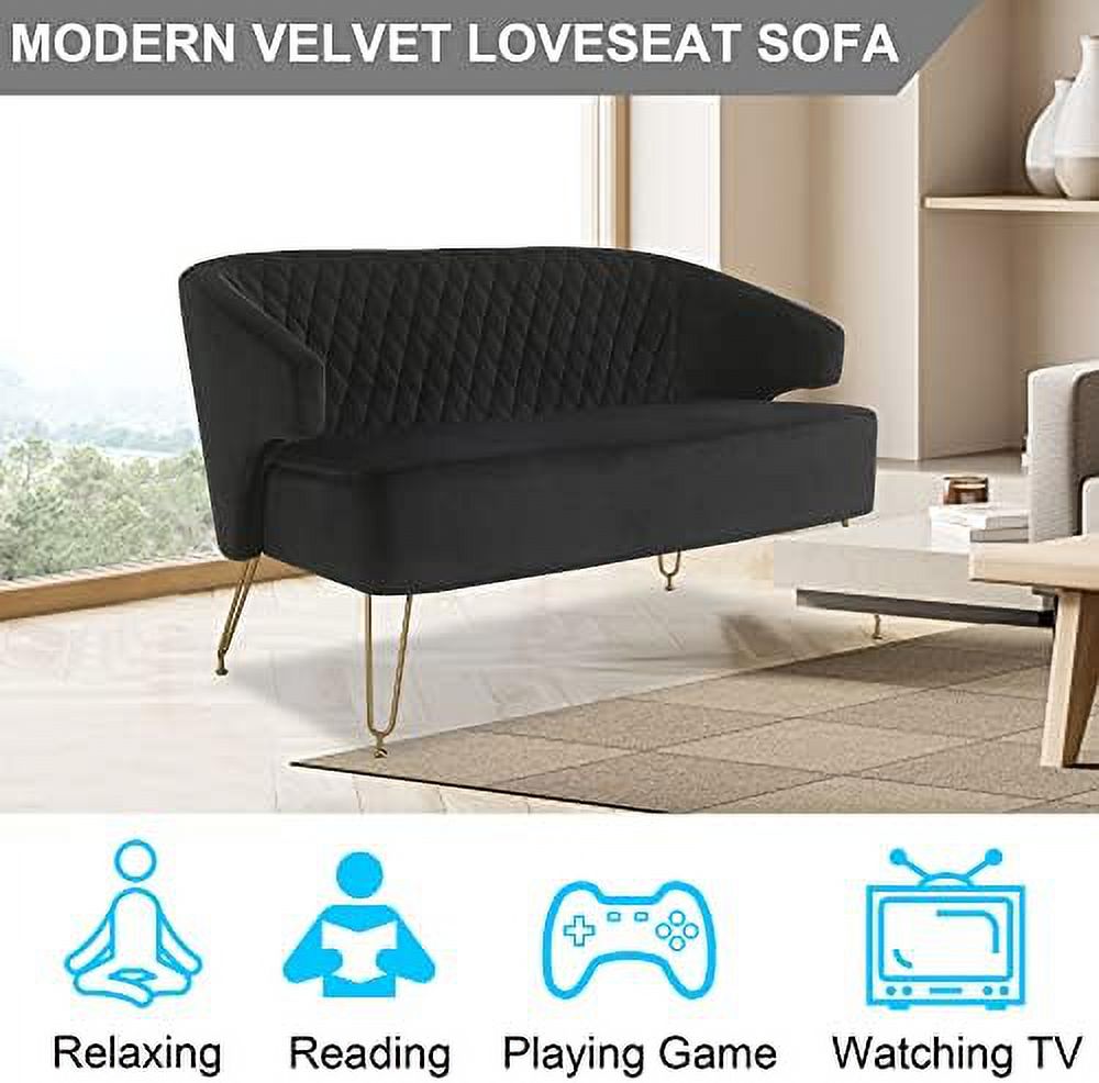 Light Cashmere Loveseat Sofa with Gold-Finished Metal Legs and 2 Small Pillows E368