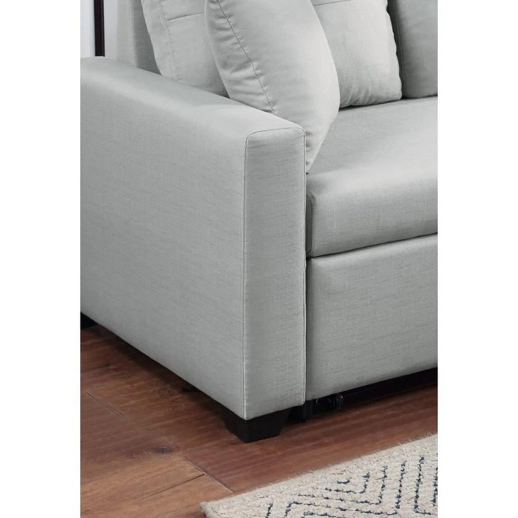 Gray Linen Reversible Sleeper Sectional Sofa with Storage Chaise T182731