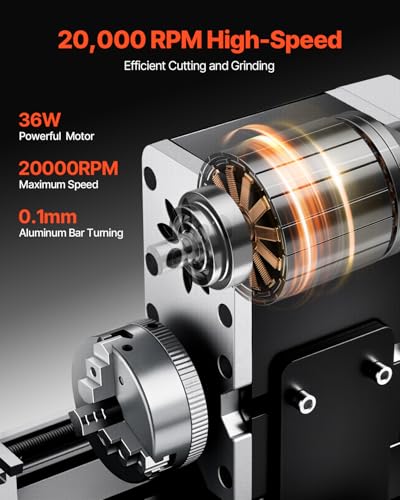 Mini Metal Lathe Machine, 2.76 x 5.12 in, 36W Power, 20,000 RPM Speed, with 3-jaw Chuck, Aluminum Alloy Handwheel L505134