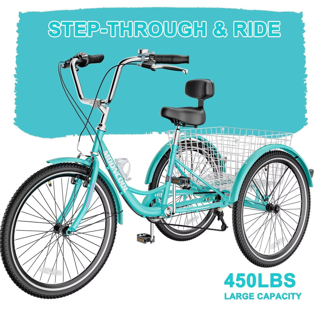 26 Adult Tricycle 3 Wheel 7 Speed 450lbs Capacity Cruise Trike with Shopping Basket M117