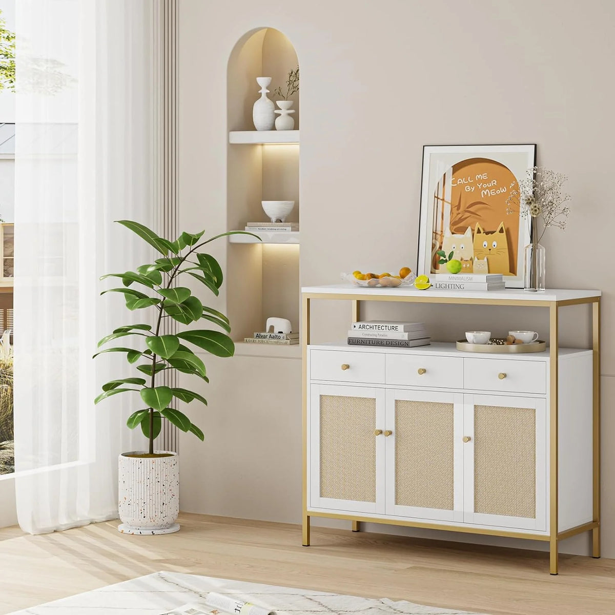 White Dresser with Drawers and Doors Y901039