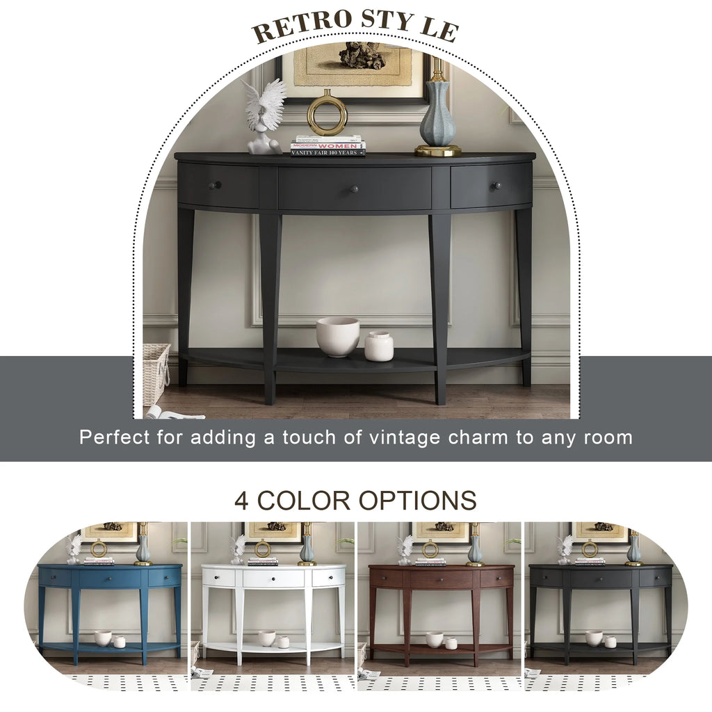 Black Curved Console Table with 3 Drawers C26194
