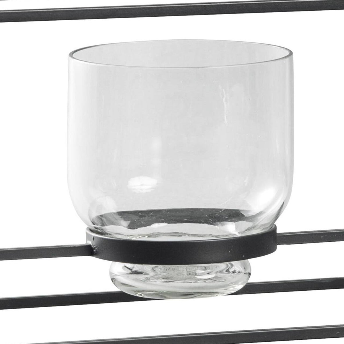 3 Glass Hurricane Candle Holders with Metal Frame, Black and Gold O847193