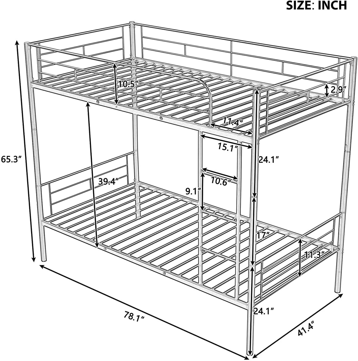 Twin Over Full Metal Bunk Bed with Ladder & Guardrail N896831