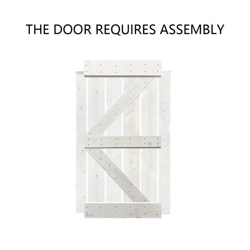36 in. x 84 in. Gray Stained Knotty Pine Wood Interior Sliding Barn Door with Hardware Kit W7201